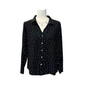 J. Jill Lightweight Button-Up Long Sleeve Blouse Black & White Size Small Petite